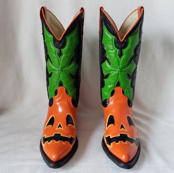 ❌SOLD❌Custom Jackolantern Vintage ACME Western Boots Pumpkin Cowboy Boots - Picture 3 of 14